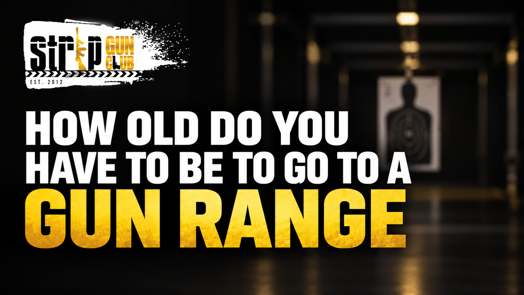 Text: 'How old do you have to be to go to a gun range?' with blurred target in background.